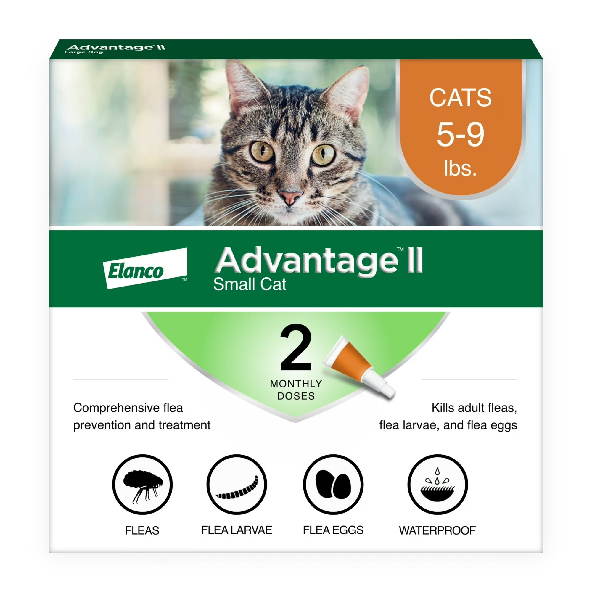 Advantage II Small Cat Flea Treatment & Prevention – Vet Recommended | For Cats 5-9 lbs | 2-Month Supply