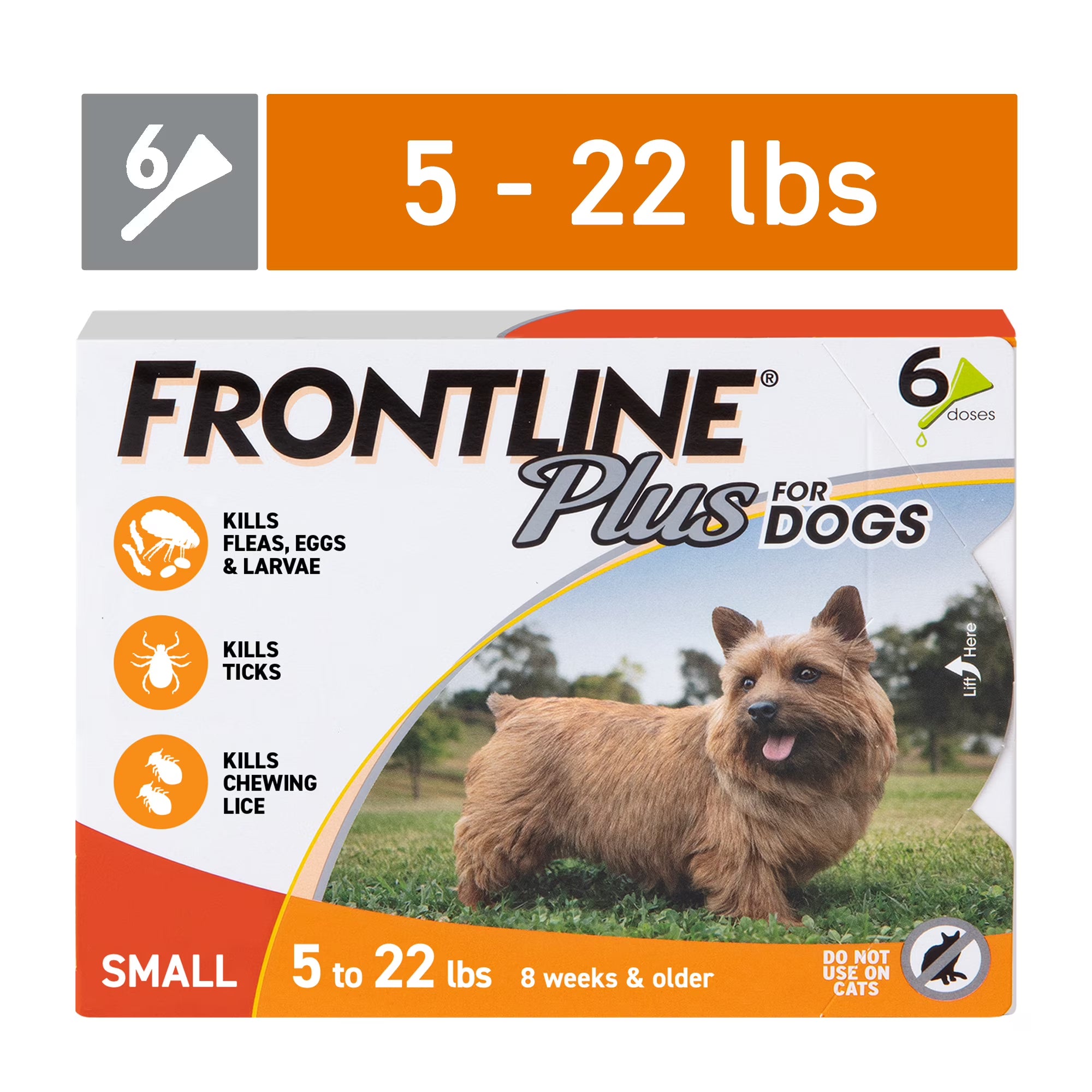 FRONTLINE Plus Flea & Tick Treatment for Small Dogs (5-22 lbs) – 6 Treatments